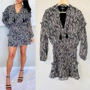 AQUA V-Neck Smocked Chiffon Mini Dress